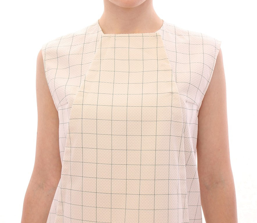 Andrea Incontri White Cotton Checkered Shirt Top $800.00 Andrea Incontri Luzworld