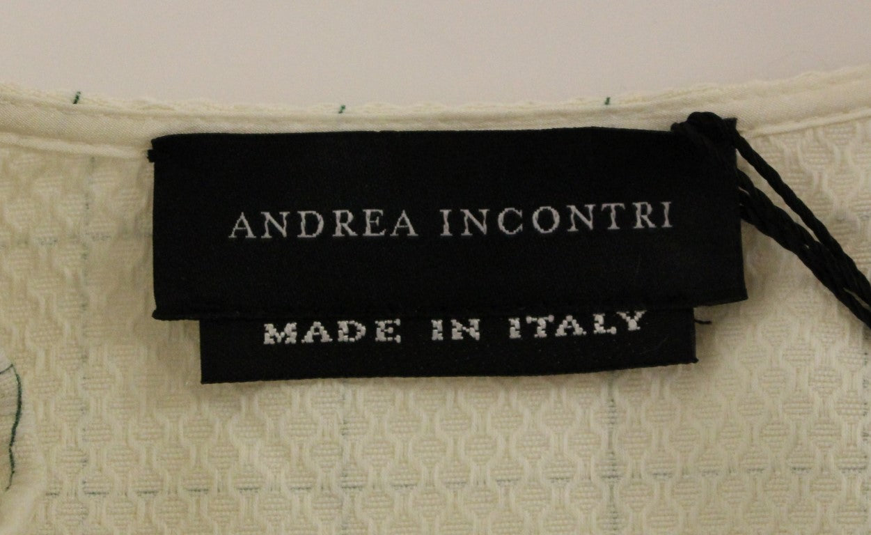 Andrea Incontri White Cotton Checkered Shirt Top $800.00 Andrea Incontri Luzworld