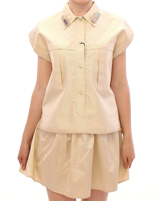Andrea Incontri Beige Sleeveless Blouse Top $1209.00 Andrea Incontri Luzworld