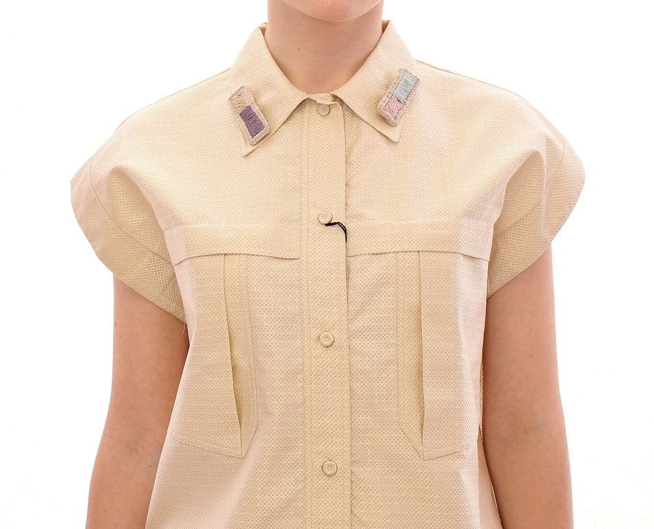 Andrea Incontri Beige Sleeveless Blouse Top $1209.00 Andrea Incontri Luzworld