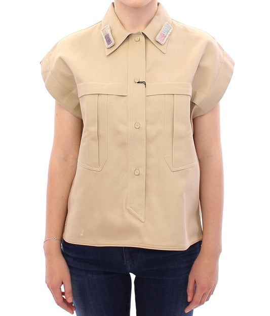 Andrea Incontri Beige Sleeveless Blouse Top $916.00 Andrea Incontri Luzworld