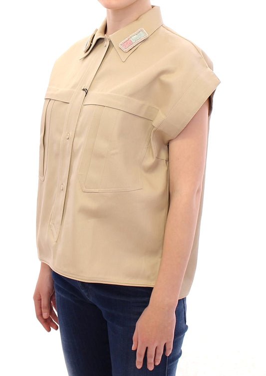 Andrea Incontri Beige Sleeveless Blouse Top $916.00 Andrea Incontri Luzworld