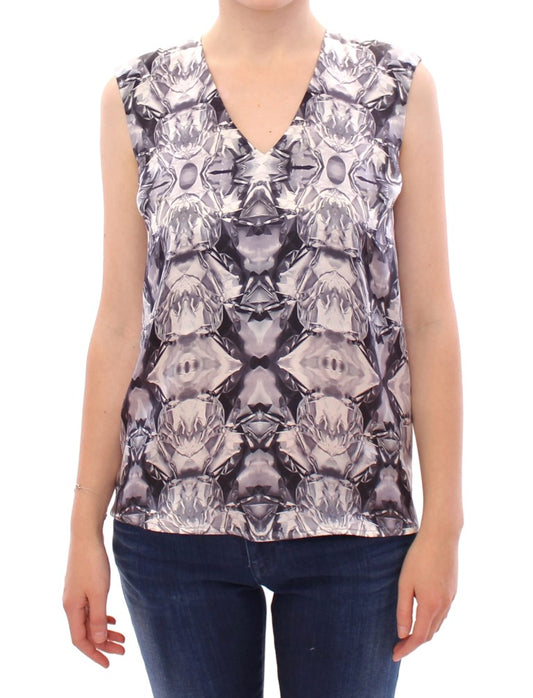 Arzu Kaprol Gray Blue Silk Sleeveless Top Shirt Blouse $800.00 Arzu Kaprol Luzworld