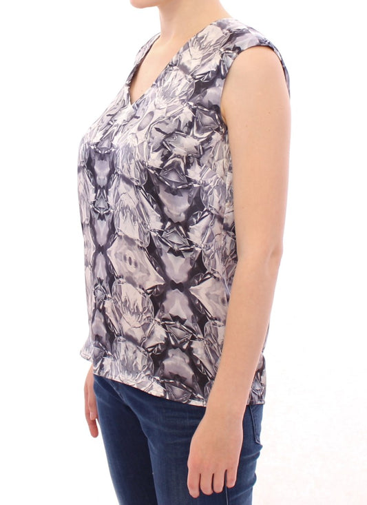 Arzu Kaprol Gray Blue Silk Sleeveless Top Shirt Blouse $800.00 Arzu Kaprol Luzworld