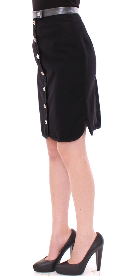 Corrado De Biase Black Metal Buttons Cotto Wool Skirt
