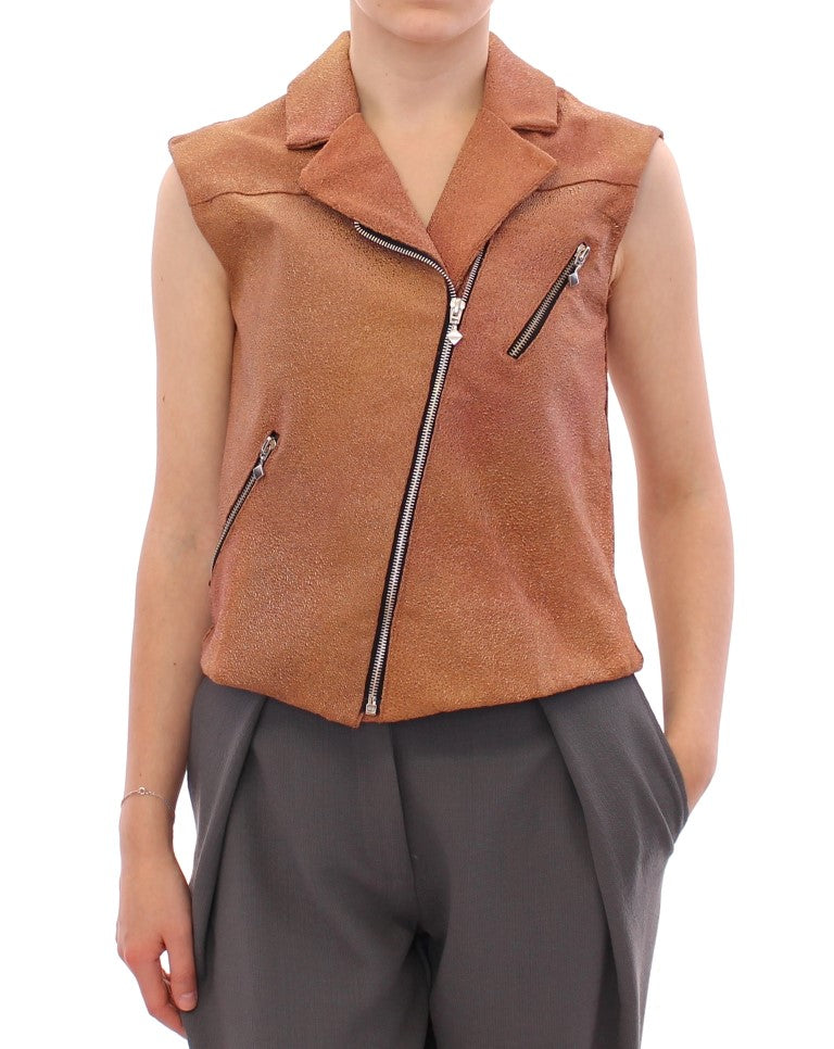 La Maison du Couturier Brown Leather Jacket Vest $2387.00 La Maison du Couturier Luzworld