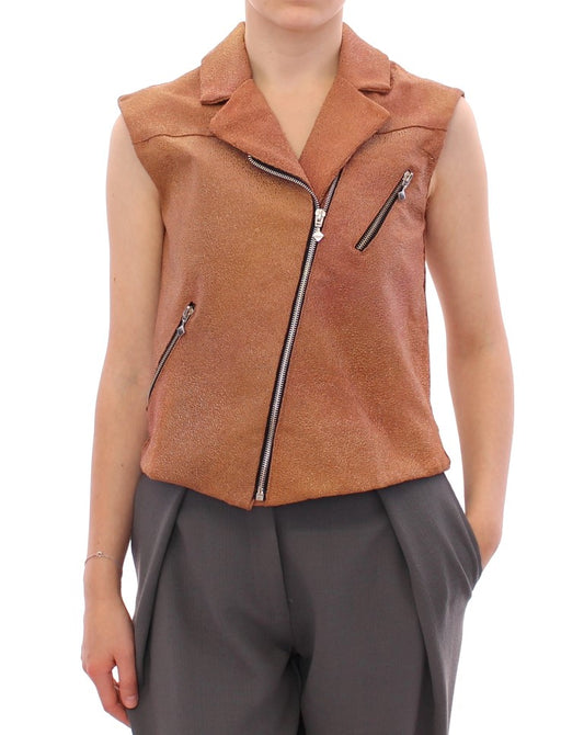 La Maison du Couturier Brown Leather Jacket Vest $2387.00 La Maison du Couturier Luzworld