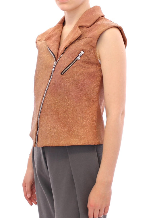 La Maison du Couturier Brown Leather Jacket Vest $2387.00 La Maison du Couturier Luzworld