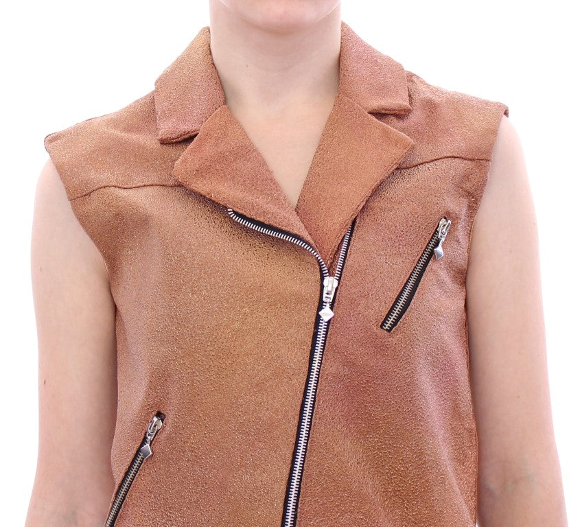 La Maison du Couturier Brown Leather Jacket Vest $2387.00 La Maison du Couturier Luzworld