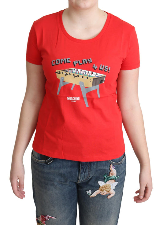 Moschino Red Cotton Come Play 4 Us Print Tops Blouse T-shirt $513.00 Moschino Luzworld