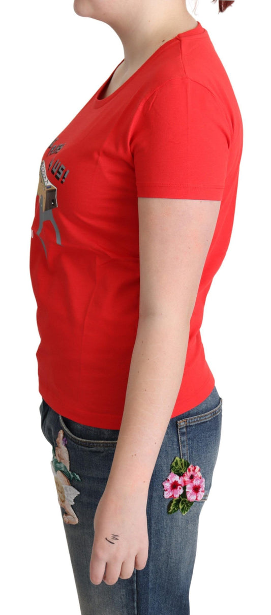 Moschino Red Cotton Come Play 4 Us Print Tops Blouse T-shirt $513.00 Moschino Luzworld