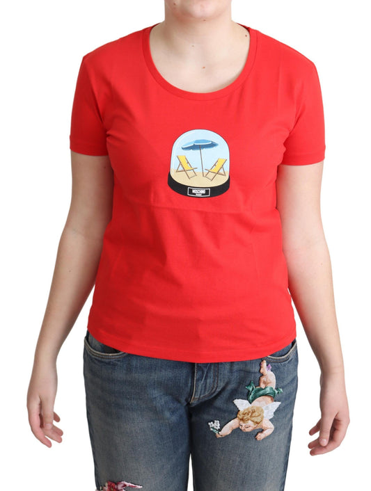 Moschino Red Printed Cotton Short Sleeves Tops Blouse T-shirt $513.00 Moschino Luzworld