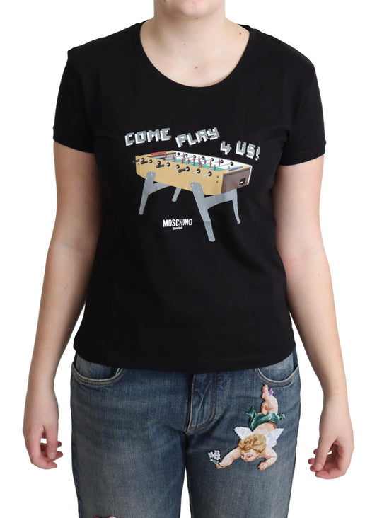 Moschino Black Cotton Come Play 4 Us Print Tops T-shirt $513.00 Moschino Luzworld
