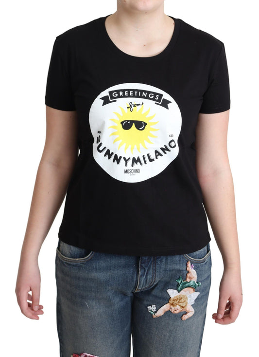 Moschino Black Cotton Sunny Milano Print T-shirt $513.00 Moschino Luzworld