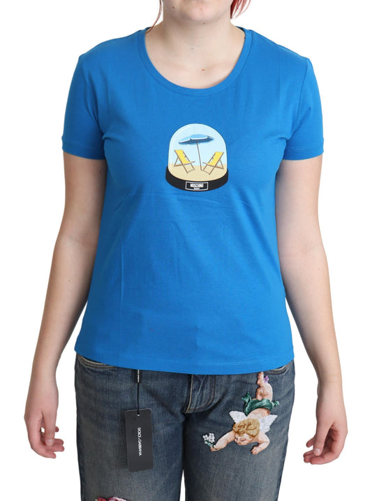 Moschino Blue Printed Cotton Short Sleeves Tops T-shirt $513.00 Moschino Luzworld