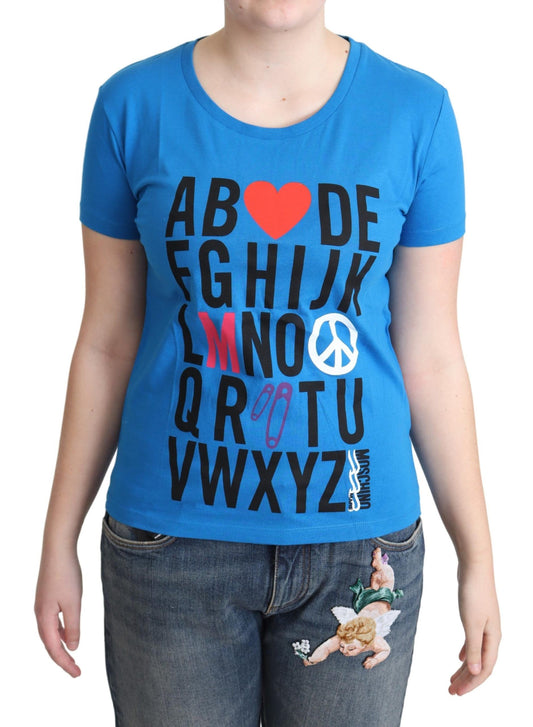 Moschino Blue Cotton Alphabet Letter Print Tops $513.00 Moschino Luzworld