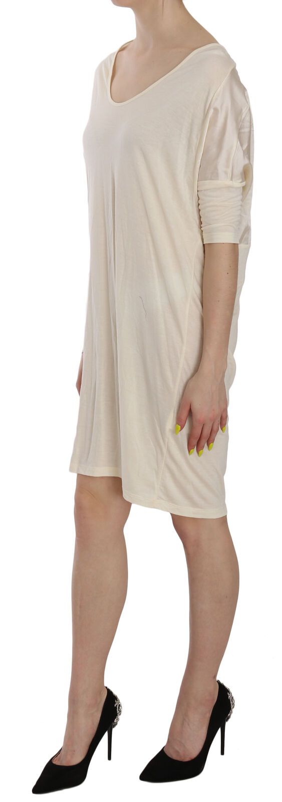 Costume National Cream Round Neck Knee Length Dress $611.00 Costume National Luzworld