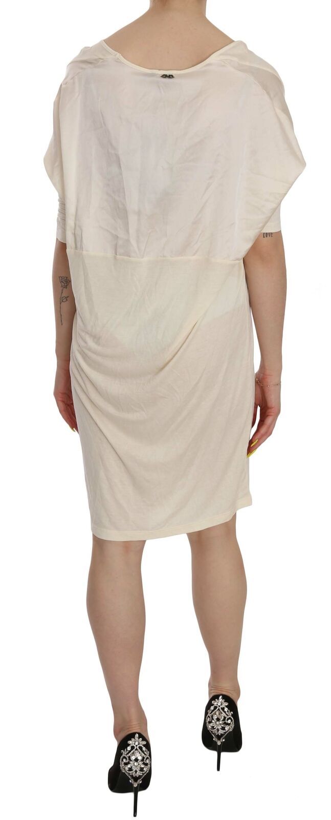 Costume National Cream Round Neck Knee Length Dress $611.00 Costume National Luzworld