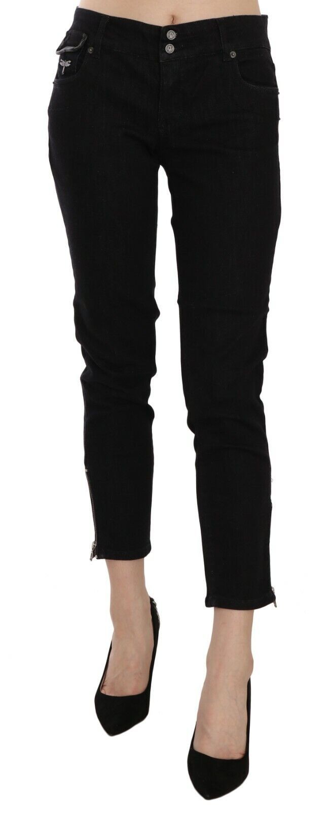 John Galliano Black Mid Waist Cropped Cut Hem Denim Casual Pants $674.00 John Galliano Luzworld