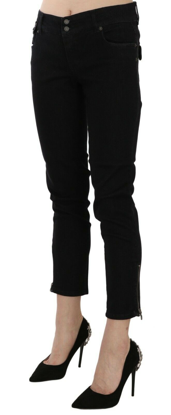 John Galliano Black Mid Waist Cropped Cut Hem Denim Casual Pants $674.00 John Galliano Luzworld