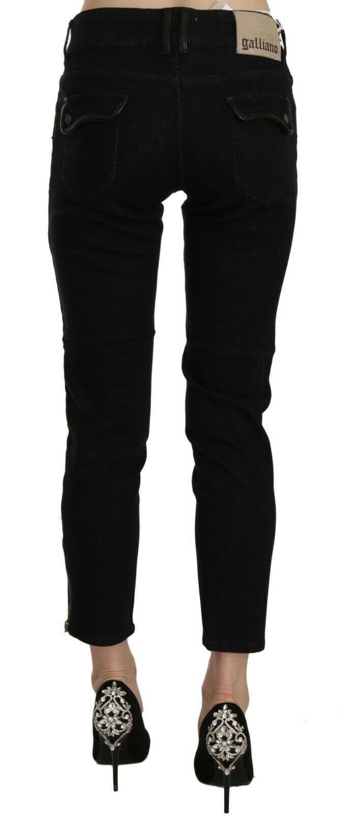 John Galliano Black Mid Waist Cropped Cut Hem Denim Casual Pants $674.00 John Galliano Luzworld