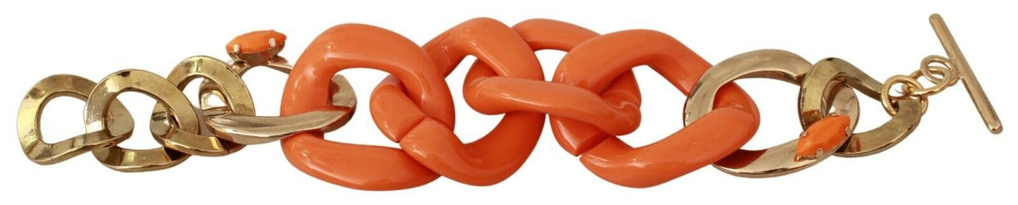 Ermanno Scervino Gold Orange Chain Wide Brass Plastic Bracelet $214.00 Ermanno Scervino Luzworld