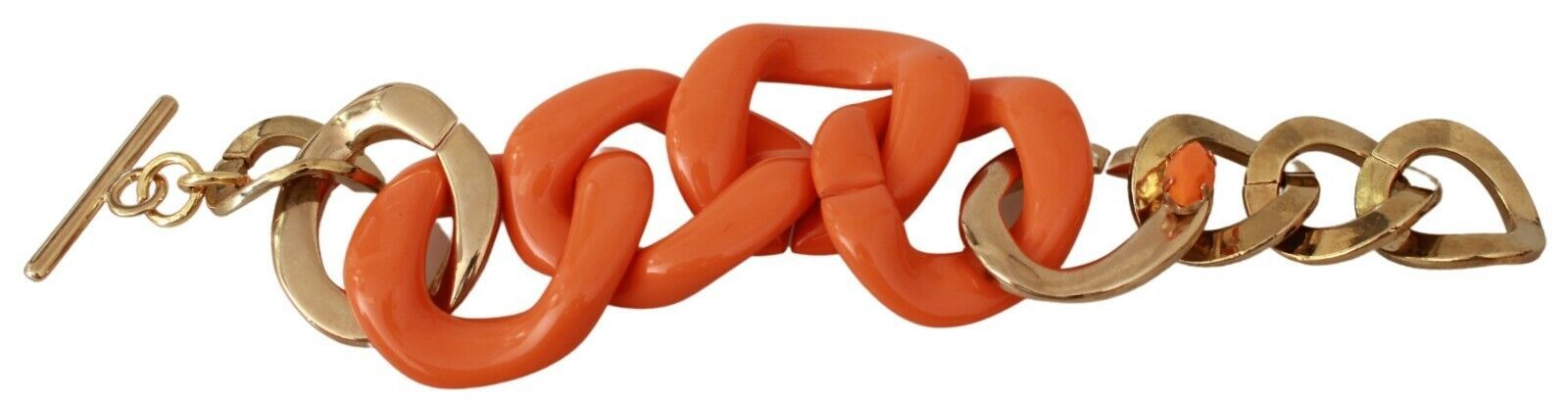 Ermanno Scervino Gold Orange Chain Wide Brass Plastic Bracelet $214.00 Ermanno Scervino Luzworld