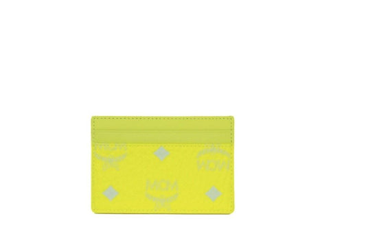 MCM Spectrum Diamond Mini Neon Yellow Visetos Leather Card Case Holder Wallet $338.00 MCM Luzworld