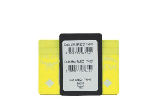 MCM Spectrum Diamond Mini Neon Yellow Visetos Leather Card Case Holder Wallet $338.00 MCM Luzworld