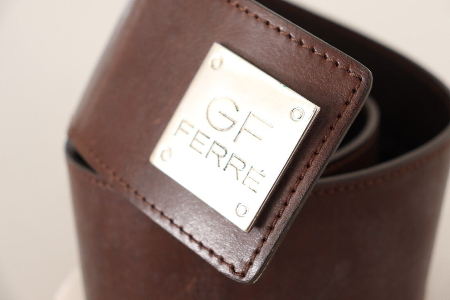GF Ferre Brown Genuine Leather Wide Logo Buckle Waist Belt $619.00 GF Ferre Luzworld