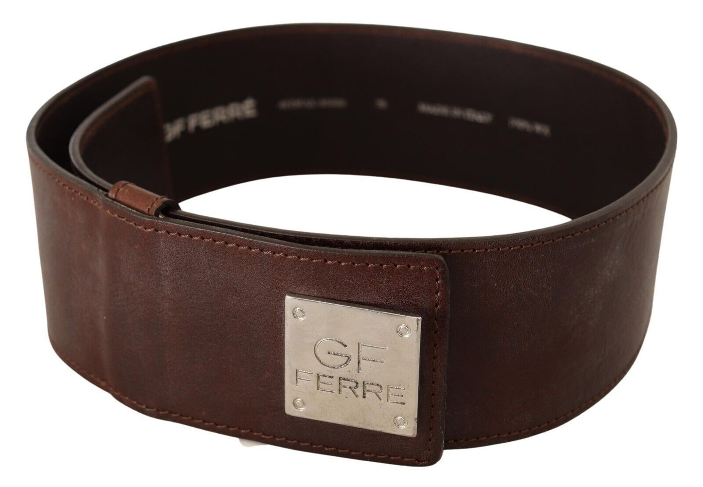 GF Ferre Brown Genuine Leather Wide Logo Buckle Waist Belt $619.00 GF Ferre Luzworld