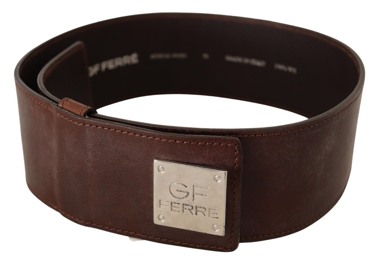 GF Ferre Brown Genuine Leather Wide Logo Buckle Waist Belt $619.00 GF Ferre Luzworld