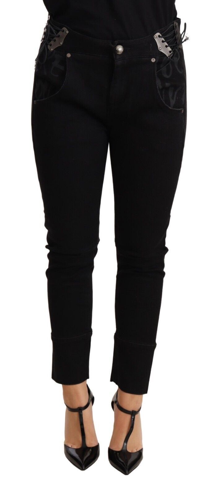 Ermanno Scervino Black Low Waist Skinny Slim Trouser Cotton Jeans $1066.00 Ermanno Scervino Luzworld