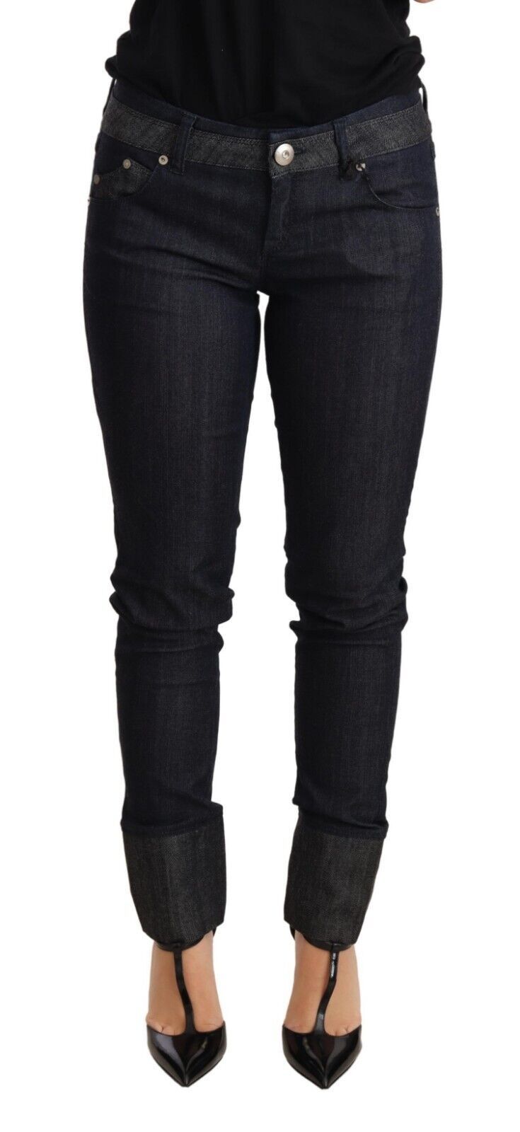 Ermanno Scervino Blue Skinny Folded Hem Denim Trouser Cotton Jeans $1066.00 Ermanno Scervino Luzworld