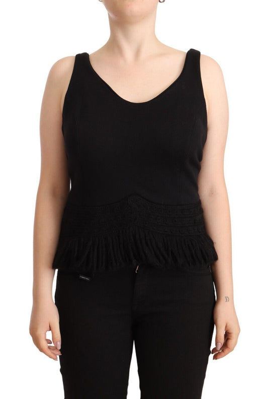 Ermanno Scervino Black Cotton Sleevelesss Tank Casual Top $280.00 Ermanno Scervino Luzworld