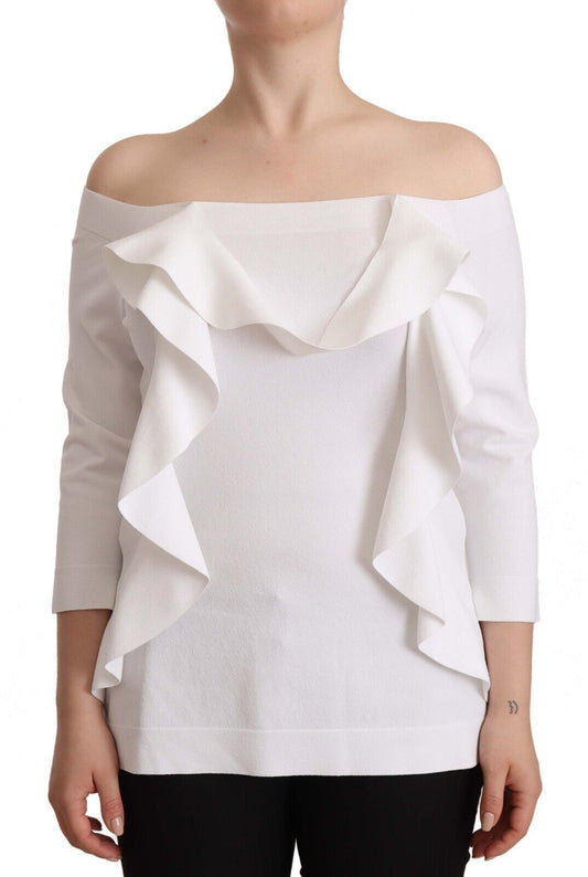 EXTERIOR White Long Sleeves Off Shoulder Women Top Blouse $741.00 EXTERIOR Luzworld