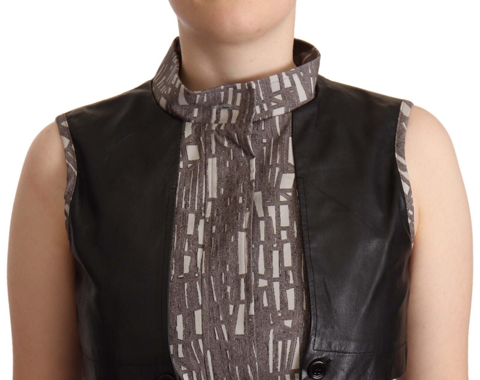 Comeforbreakfast Brown Black Vest Leather Sleeveless Top Blouse $869.00 Comeforbreakfast Luzworld