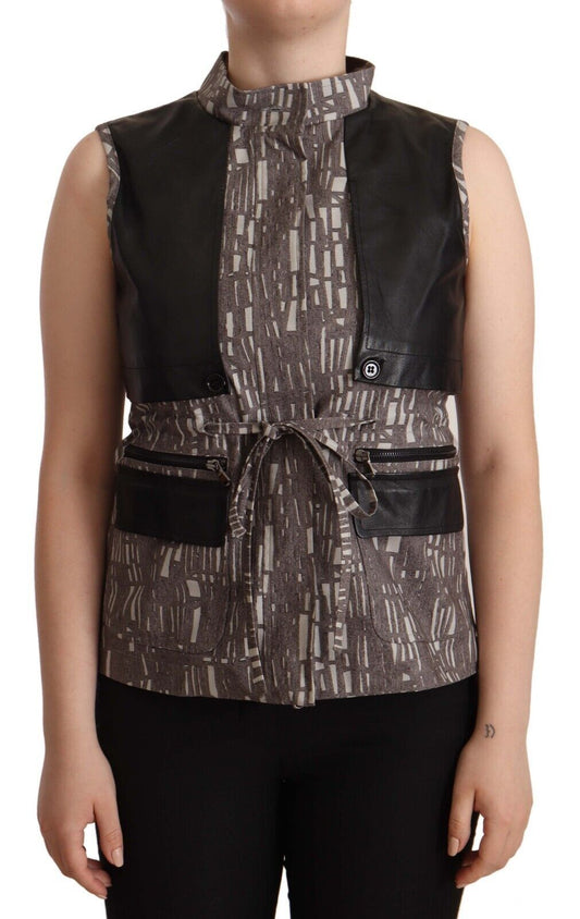 Comeforbreakfast Brown Black Vest Leather Sleeveless Top Blouse $869.00 Comeforbreakfast Luzworld