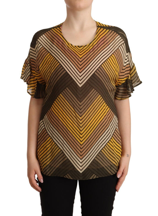 Twinset Multicolor Stripes Short Sleeves Round Neck Top Blouse $280.00 Twinset Luzworld