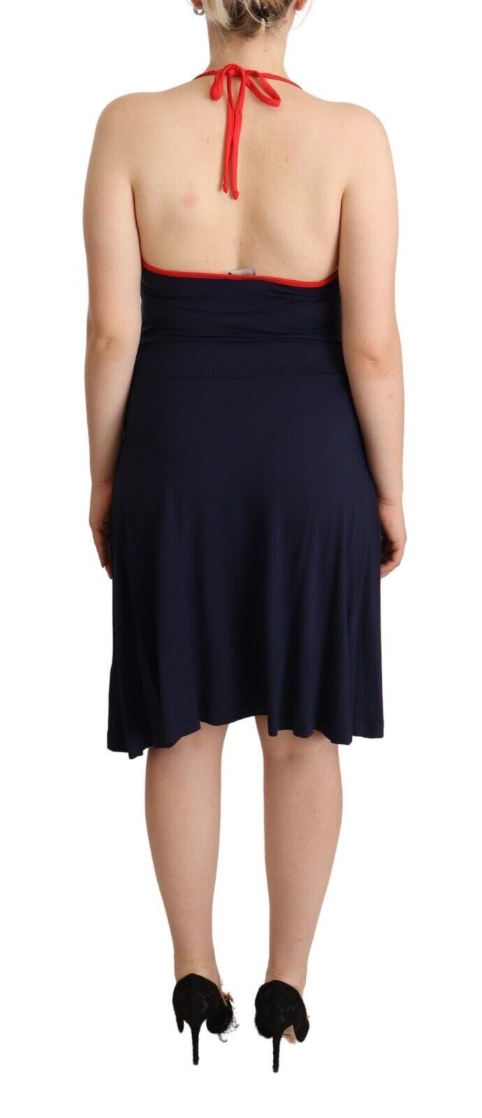 Roccobarocco Navy Blue Sleeveless Halter Sheath Midi Dress $738.00 Roccobarocco Luzworld