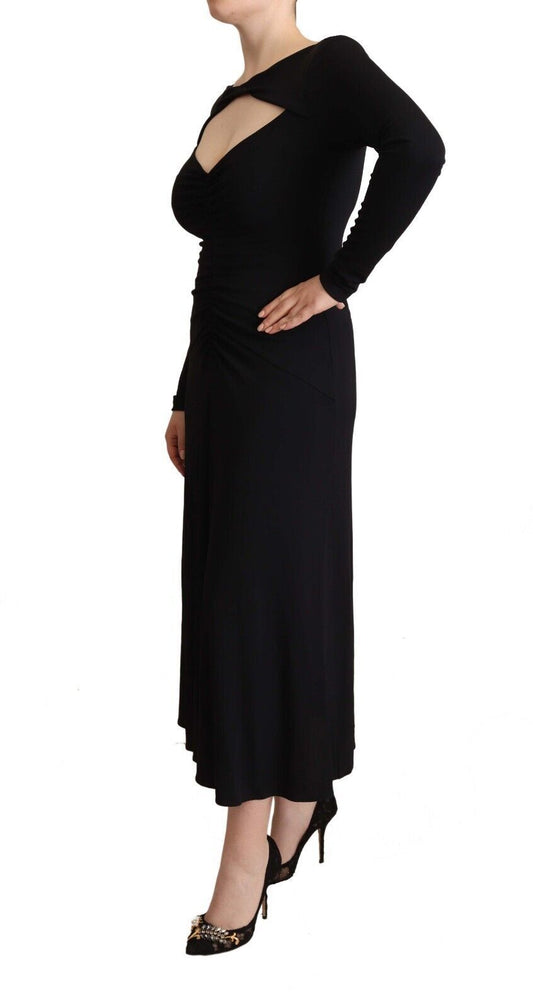 PINKO Black Nylon Stretch Long Sleeves Deep V-neck Maxi Dress $737.00 PINKO Luzworld