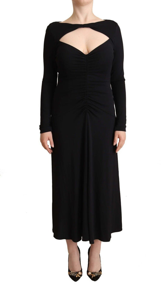 PINKO Black Nylon Stretch Long Sleeves Deep V-neck Maxi Dress $737.00 PINKO Luzworld