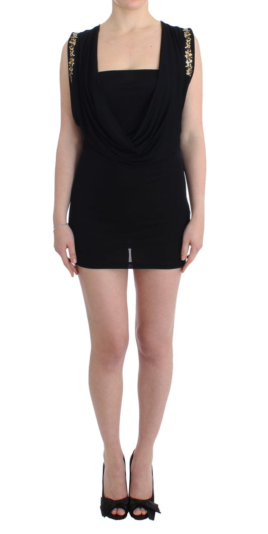 Roccobarocco Black Embellished Jersey Mini Sheath Short Dress $736.00 Roccobarocco Luzworld