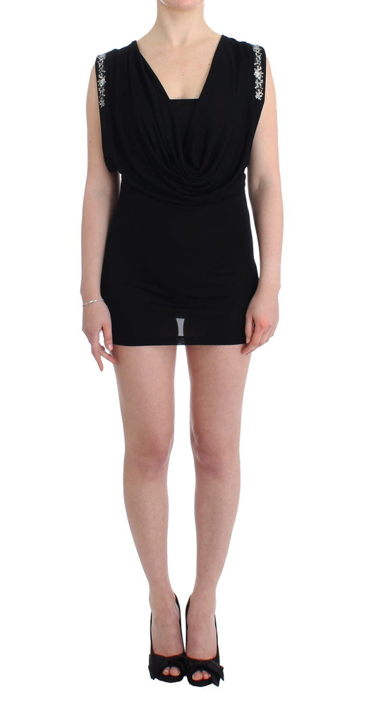 Roccobarocco Black Embellished Jersey Mini Sheath Short Dress $736.00 Roccobarocco Luzworld