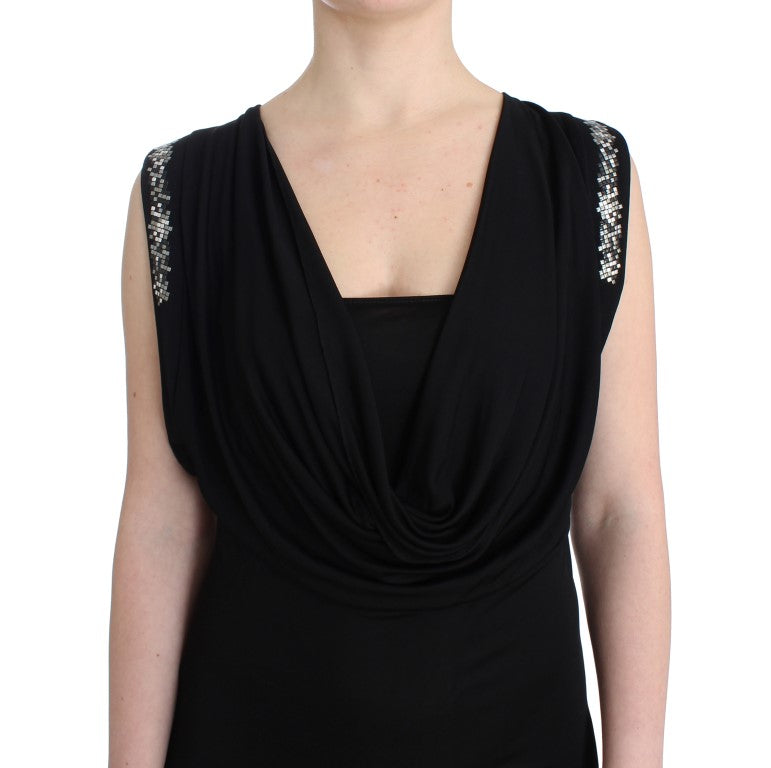 Roccobarocco Black Embellished Jersey Mini Sheath Short Dress $736.00 Roccobarocco Luzworld