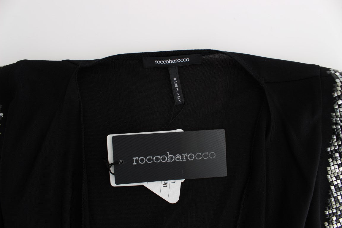 Roccobarocco Black Embellished Jersey Mini Sheath Short Dress $736.00 Roccobarocco Luzworld