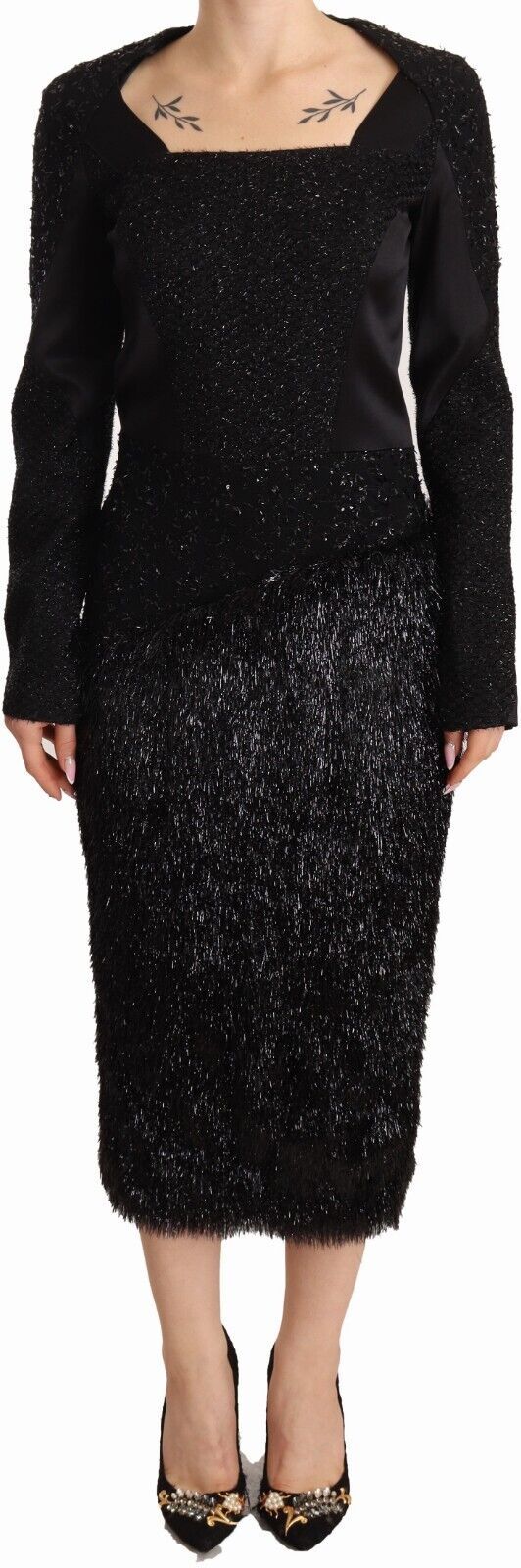 Masha Ma Black Studs Embellished Long Sleeves Sheath Midi Dress $1310.00 Masha Ma Luzworld