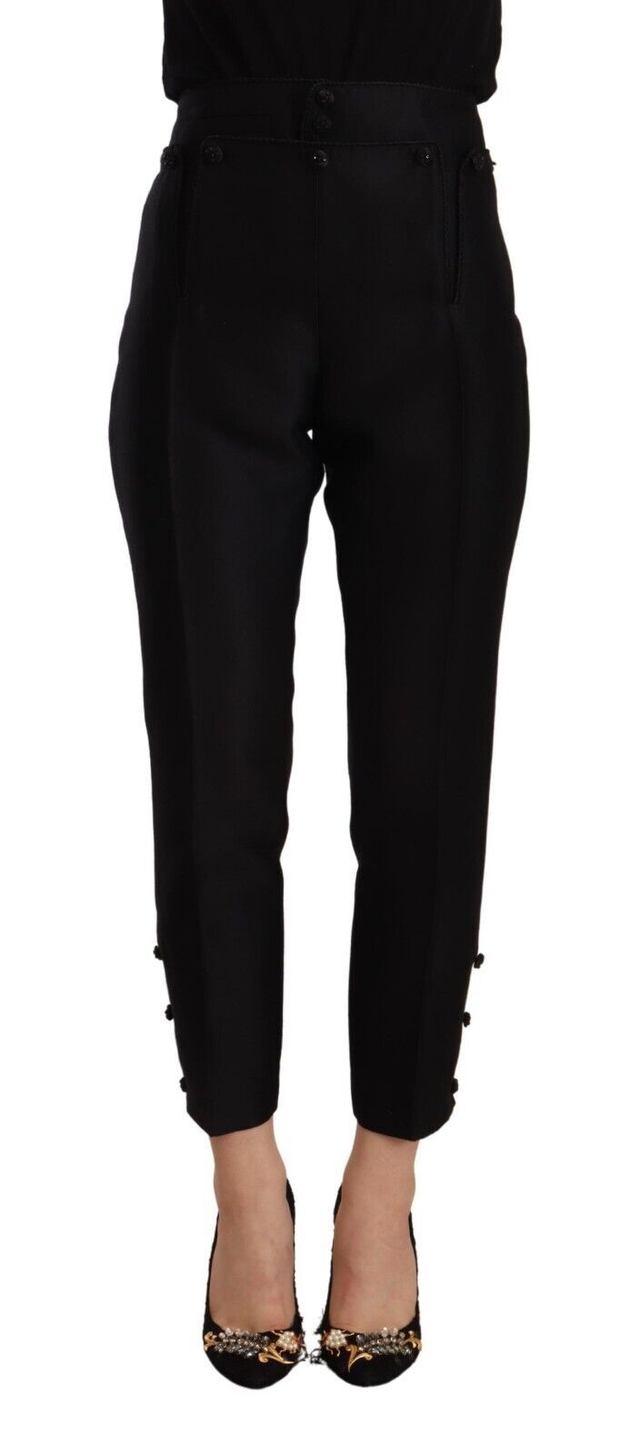 Dsquared² Black Wool High Waist Skinny Women Pants $3150.00 Dsquared² Luzworld