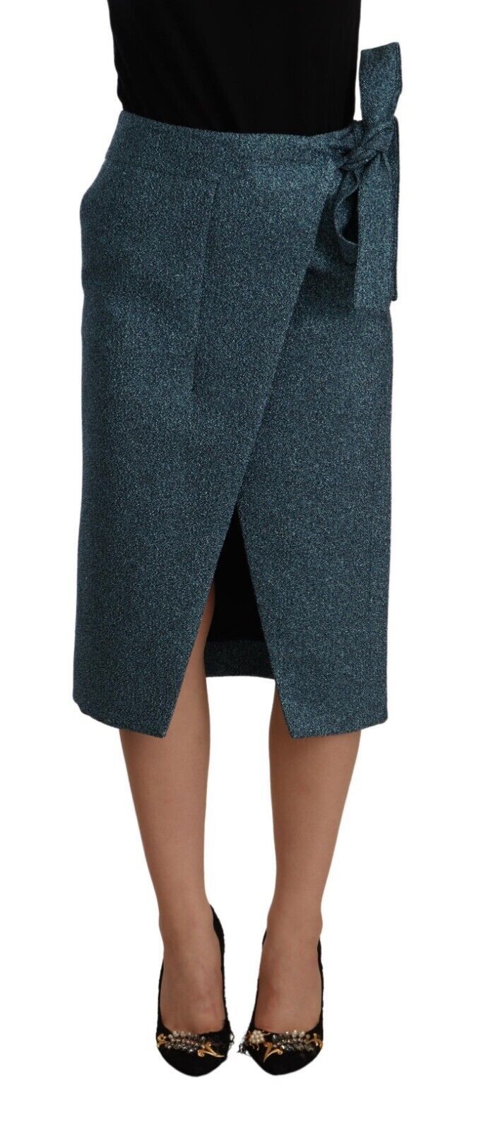 Koonhor Blue High Waist Pencil Straight Wrap Style Skirt $280.00 Koonhor Luzworld
