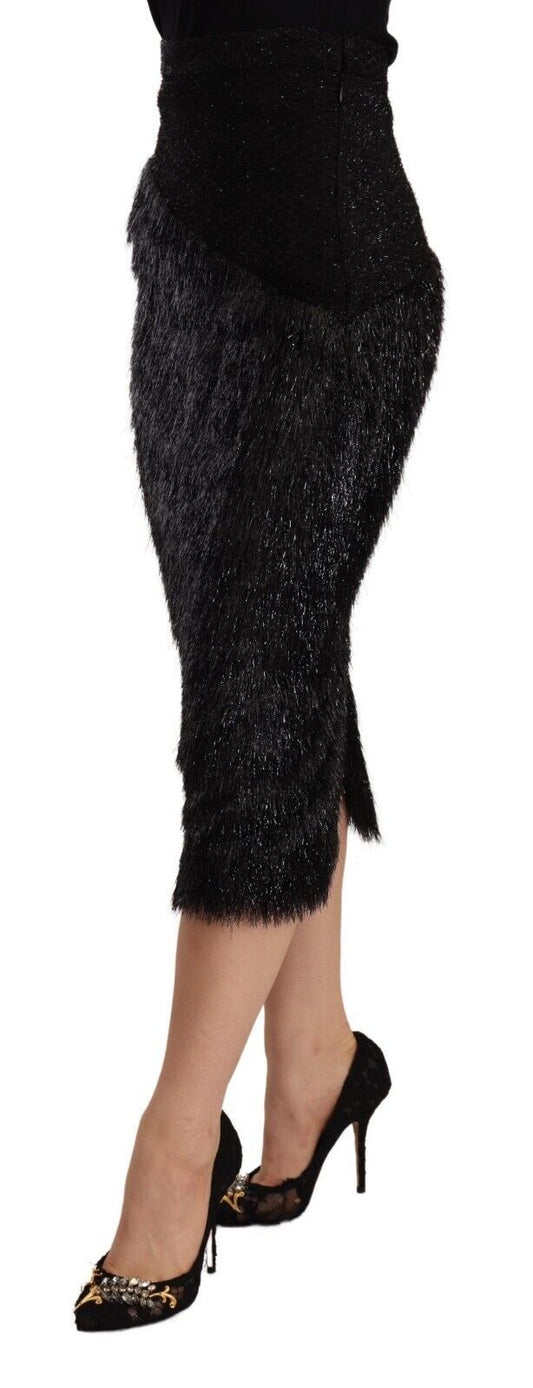 Masha Ma Black Tinsel High Waist Pencil Midi Viscose Skirt $935.00 Masha Ma Luzworld